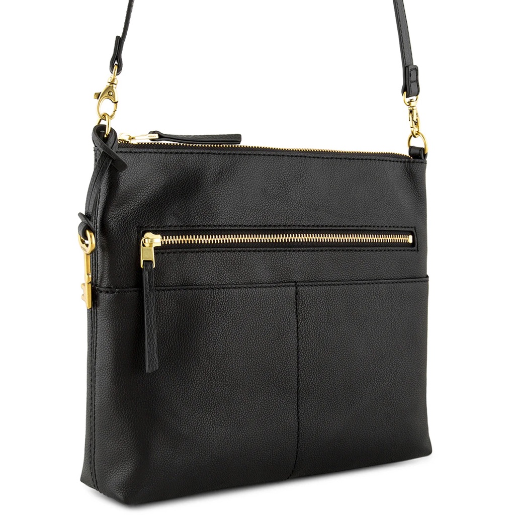 Eunc Authentic Fossil Fiona Black Leather Crossbody Large Purse Zb7267001